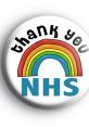 Colorful badge featuring a rainbow and the words "Thank You NHS," celebrating the Clap for Our Carers initiative.