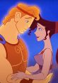 Hercules and Megara share a heartfelt moment, showcasing their love and connection in Disney's animated classic.