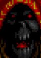 Death Knight from Warcraft II: Tides of Darkness, featuring a dark, menacing face with red eyes and eerie details.