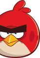 Angry Birds character with an intense expression, featuring red feathers and a determined glare. Perfect for gaming fans.