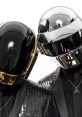 Daft Punk duo in futuristic helmets, stylish sequined outfits, showcasing their iconic electronic music persona.