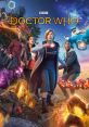 Adventure scene from Doctor Who featuring the Thirteenth Doctor and companions amidst cosmic chaos and vibrant landscapes.