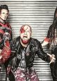 Five Finger Death Punch members posing fiercely, showcasing their signature style and intense energy. Heavy metal vibes.