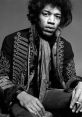 Jimi Hendrix posing in a stylish jacket with intricate details, showcasing his iconic fashion and charisma.