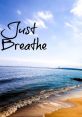 Serene beach scene with the phrase "Just Breathe" encouraging relaxation and mindfulness by the water's edge.