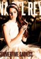 Lana Del Rey features in a stylish promotional shot for her EP "Summertime Sadness (Remixes)," capturing a nostalgic vibe.