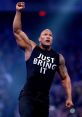 Dwayne Johnson, muscular and determined, wearing a "Just Bring It" shirt, exudes confidence in a dynamic pose.