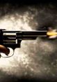 Revolver firing, capturing the dramatic moment of gunfire against a blurred background, emphasizing action and intensity.