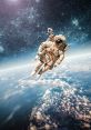 Astronaut floating in space above Earth, surrounded by stars and clouds, showcasing the beauty of space travel.