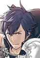 Chrom from Fire Emblem Awakening, showcasing a determined expression with distinct blue hair and armor details.