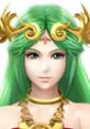 Palutena from Super Smash Bros. Wii U, featuring her iconic green hair and elaborate golden headpiece and jewelry.