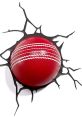 Red cricket ball breaking through a wall, symbolizing the impact and excitement of cricket gameplay. Perfect for Cricket FX enthusiasts.