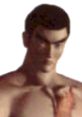 Kazuya Mishima from Tekken 2, iconic fighting game character, showcasing his fierce expression and strong physique.