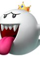 King Boo from Mario Kart Wii, featuring a mischievous grin, sharp teeth, and a royal crown, ready to haunt races.