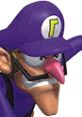 Waluigi from Mario Tennis 64, sporting a purple hat, large nose, and mischievous expression, ready for a tennis match.