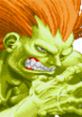 Blanka from Super Street Fighter II, showcasing his fierce expression and iconic bright orange hair, ready for battle.