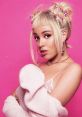 Stylish young woman with pink background, pastel hair, and sparkling attire, capturing a playful, trendy vibe.