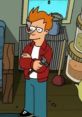 Philip J. Fry from Futurama, holding a wrench and wearing a red jacket, stands confidently in a casual setting.