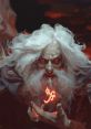 Powerful wizard with white hair and glowing red eyes, channeling magic in the Dungeon of the Mad Mage setting.