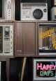 Vintage televisions showcasing classic TV themes like "Laverne & Shirley" and "Happy Days," evoking nostalgia for old shows.