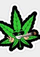 Cartoonish cannabis leaf character wearing sunglasses, holding a joint and making a peace sign. Perfect for "420 Jeff" fans.