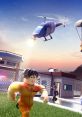 Prisoner escaping in ROBLOX with a helicopter overhead, creating an exciting chase scene in a vibrant game world.