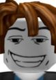 Roblox character with brown hair and a mischievous smile, perfect for showcasing ear rap songs and fun gaming moments.