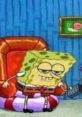 SpongeBob SquarePants sitting in a lounge chair, looking bored and relaxed, perfect for Windows-DDLC-meme humor.