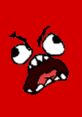 Angry character screaming with exaggerated features against a bright red background, representing the Raig scream expression.