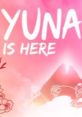 Yuna the Streamer welcomes fans with vibrant art, featuring a mountain and floral accents in a pink backdrop.