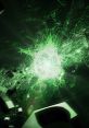 Dynamic green energy explosion with swirling light effects, showcasing epic visual intensity and abstract design elements.