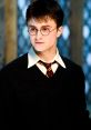 Harry Potter in a Hogwarts uniform, featuring round glasses and a Gryffindor tie, looking determined and curious.