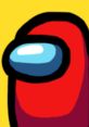 Red crewmate character from Among Us with a blue visor on a bright yellow background, embodying game’s fun and mystery.