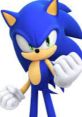 Blue anthropomorphic character with spikes, confidently posing with fists, embodying speed and energy in a gaming context.