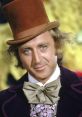 Willy Wonka, portrayed with a brown top hat and bow tie, exudes charm and whimsy in a colorful candy-themed backdrop.