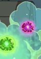 Colorful energy spheres representing Fart from Rick and Morty, with vibrant swirls of green, pink, and purple.