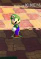 Luigi character in vibrant colors, alongside playful graphics and a textured patterned background. Perfect for gaming fans.