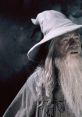 Gandalf, the iconic wizard, depicted with a pointed hat and flowing beard, exudes wisdom and mystery in this scene.