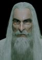 Close-up of Saruman's character, featuring his long white hair, piercing gaze, and mystical presence.