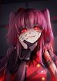 Sinister yandere girl with blood-stained hands and glowing red eyes, embodying the essence of Crazy Yandere Girl Voice.