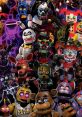 Collage of FNAF AR characters, featuring jumpscares from iconic animatronics in a dark, eerie setting.