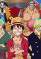 Luffy and crew from One Piece smile together, showcasing their iconic styles and adventurous spirit.