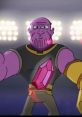 Thanos in a vibrant cartoon style, showcasing his signature gauntlet and a fierce expression, ready for a beatbox battle.