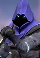 Omen from Valorant, shrouded in a purple hood, wielding a dagger, embodying stealth and mystery in the game.