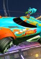 Hot Wheels-inspired Rocket League car with vibrant flames, showcasing unique customization and fun gameplay elements.