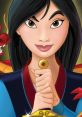 Mulan holds a sword, embodying courage and determination, with her loyal dragon companion in the background.