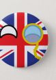 Stylish badge featuring a playful design with the UK flag and fun cartoon elements, perfect for trending humor in the UK.