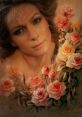 Serene portrait blending a woman's face with vibrant roses, showcasing an artistic and whimsical floral effect.