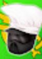 John Roblox character wearing a distinctive white hat, set against a vibrant green and yellow background.