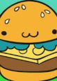 Cute cartoon hamburger with sesame seeds, layers of cheese, lettuce, and a smiling face, perfect for a Hamburger Party.